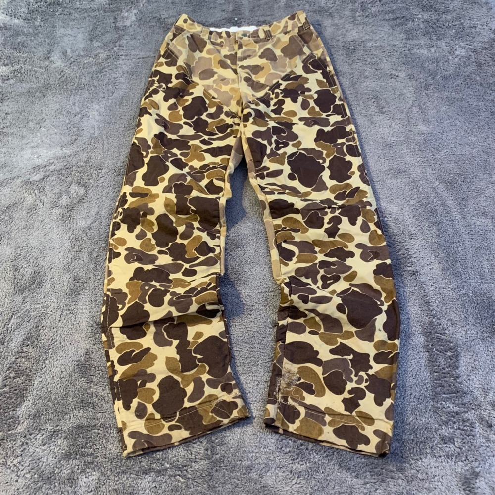 Vintage Four Square Duck Hunter Camo Pants Mens 30x29 Frog Skin Canvas Hunting